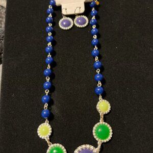 LIz Claiborne Blue Oval Bead Necklace and Earrings